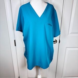 Mandala Teal Scrub Top Women’s 2XL Equa-Tek Stretch V-Neck Medical Workwear
